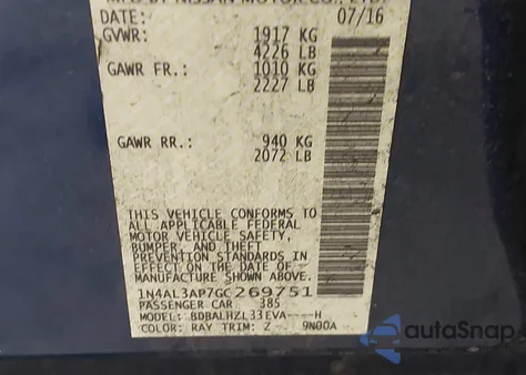 2016 Nissan Altima 2.5 z USA, uszkodzony, nr VIN 1N4AL3AP7GC269751